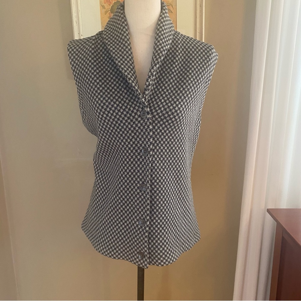 Chaps Houndstooth Button Up Sleeveless Cotton Blend Vest Size: Large